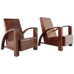 French Modernist Colonial Lounge Chairs in Mahogany, circa 1940s