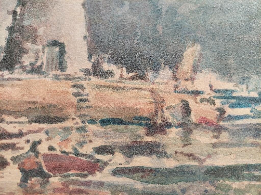 20th Century French Modernist Cubist Painting Brittany Coastal Scene For Sale