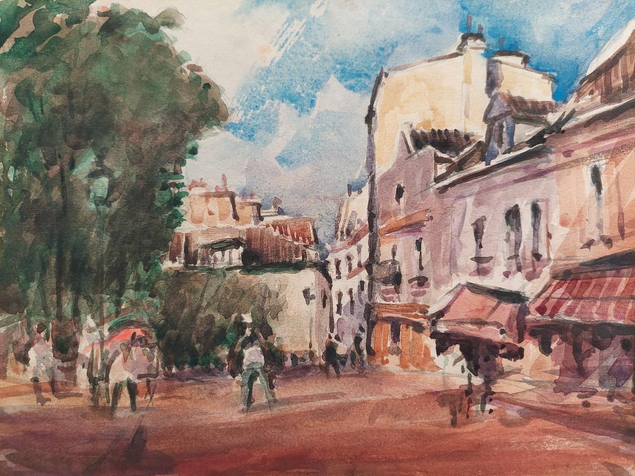 XX secolo Pittura cubista modernista francese, scena di strada parigina movimentata in vendita