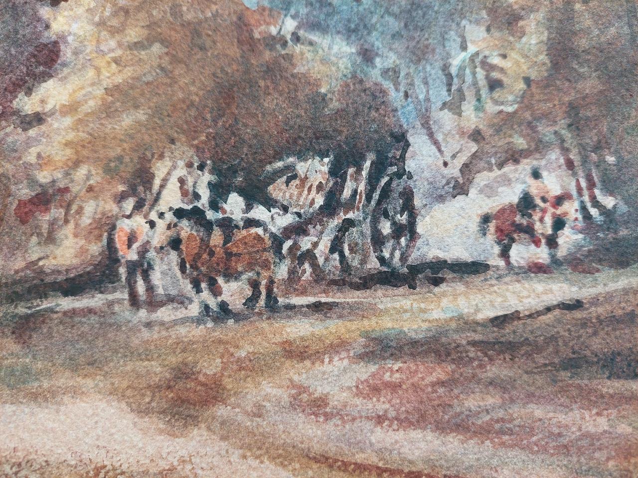 French Modernist Cubist Painting Country Scene with Horses and Cart For Sale 1