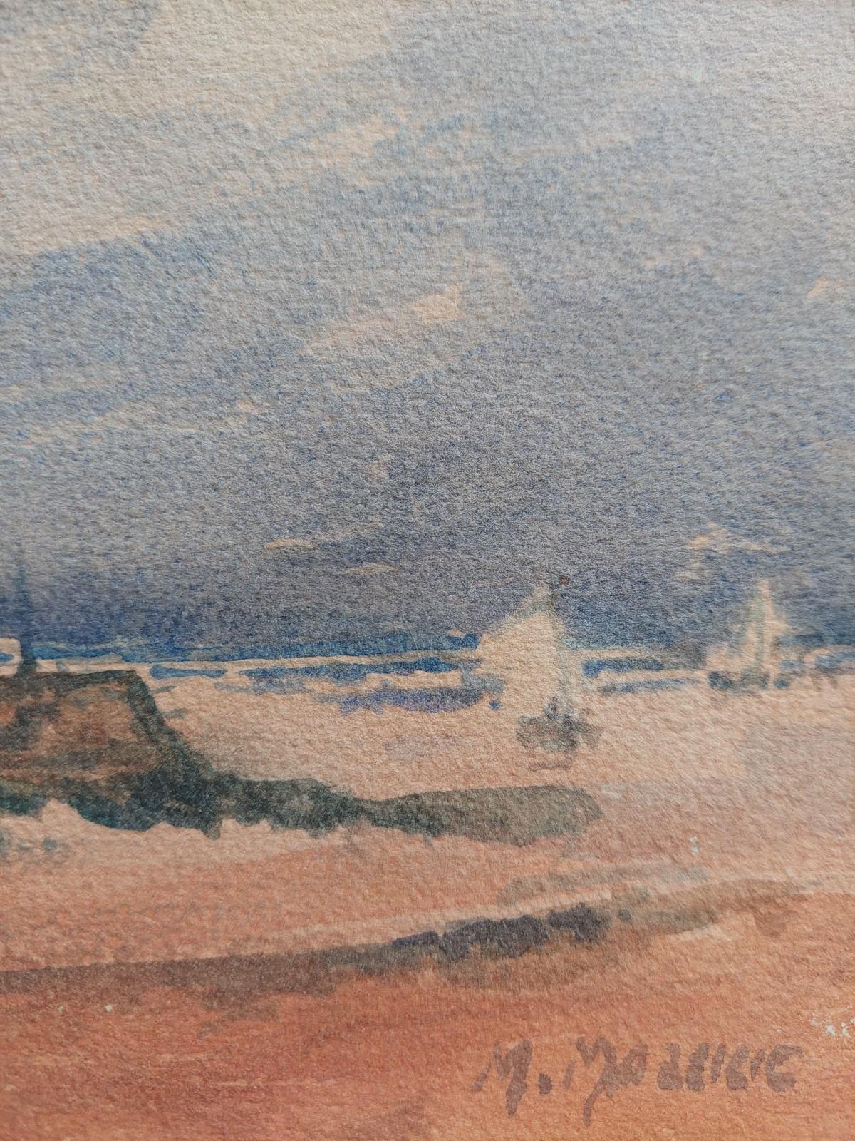 Quadro cubista modernista francese Barche da pesca sulla costa in vendita 1