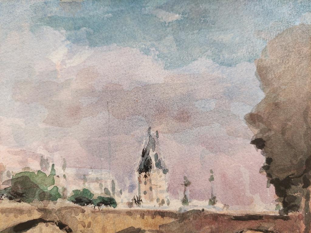 20ième siècle Peinture cubiste française de style moderniste représentant le pont de Paris sur la Seine en vente