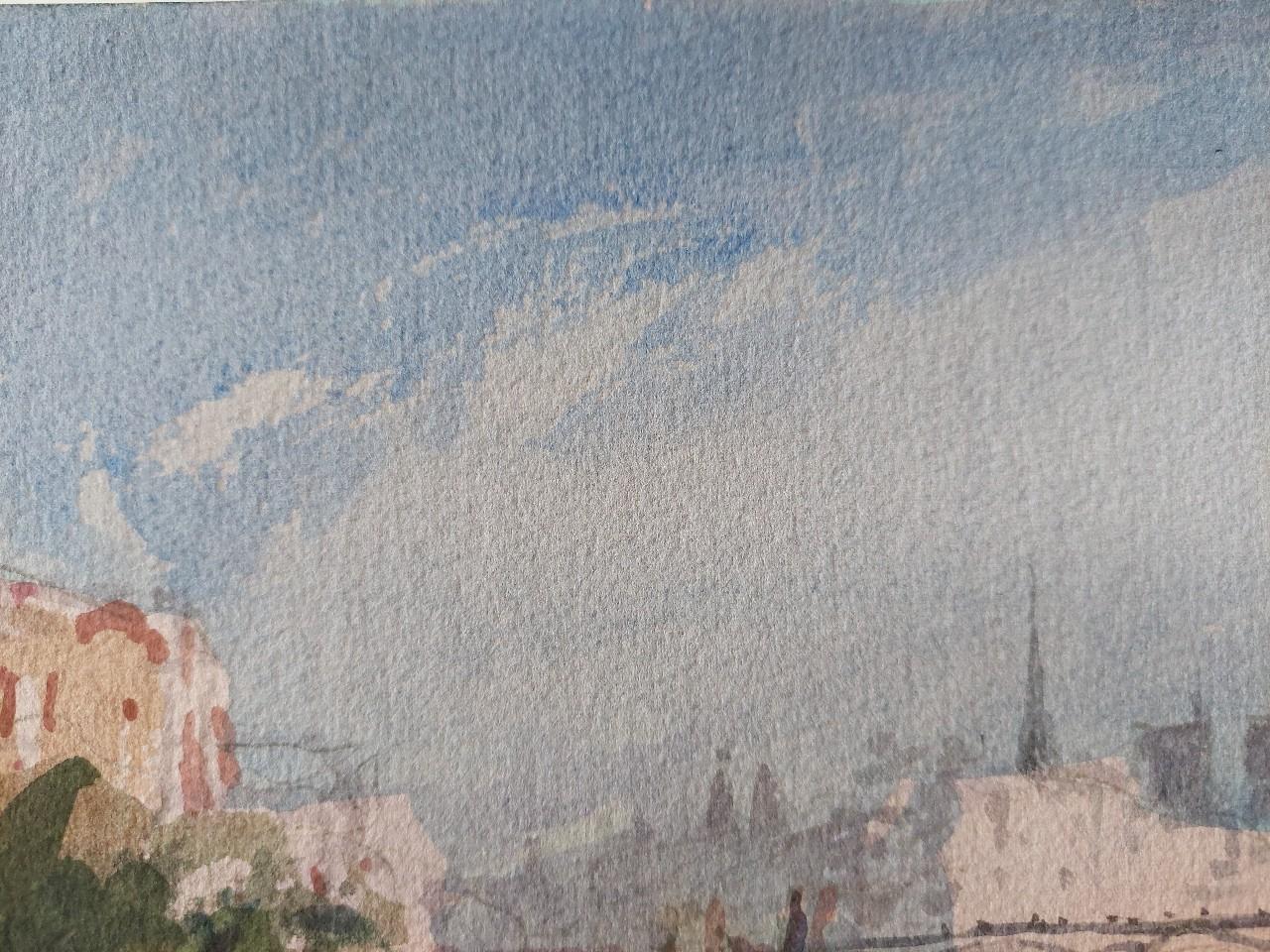 Français Peinture cubiste française moderniste d'un panorama parisien de la Seine en vente