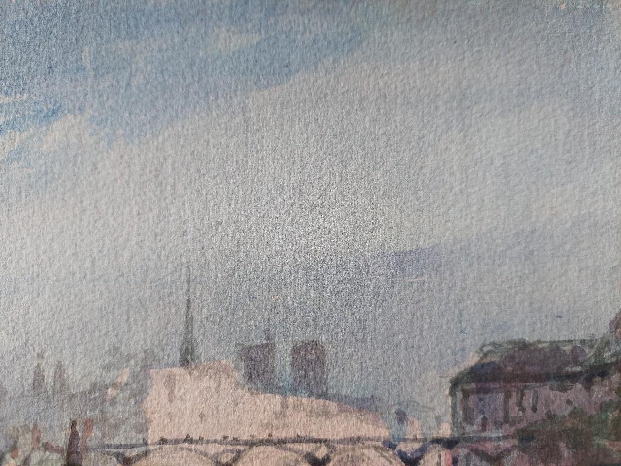 Peinture cubiste française moderniste d'un panorama parisien de la Seine en vente 2