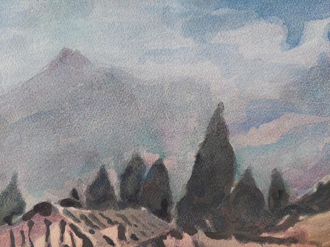 20ième siècle Peinture cubiste française moderniste représentant des montagnes de Provence en vente