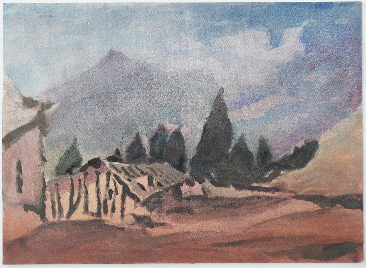 Peinture cubiste française moderniste représentant des montagnes de Provence en vente 1