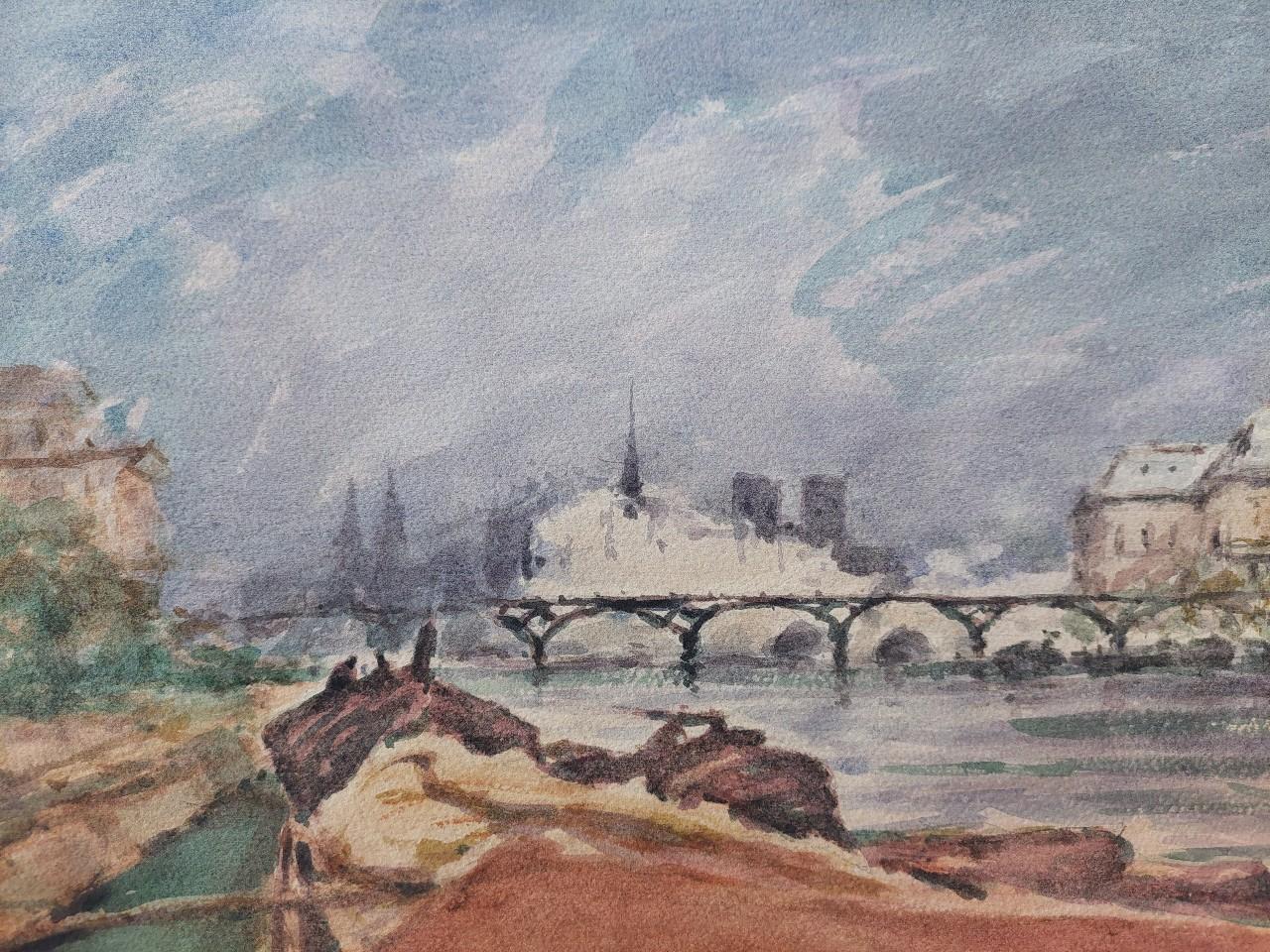 French Modernist Cubist Painting River Seine Paris In Good Condition For Sale In Cirencester, GB