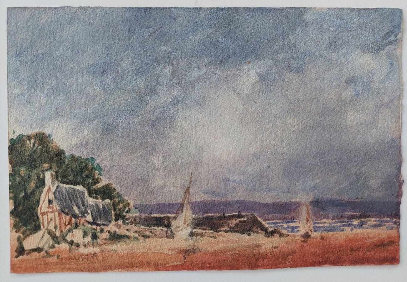 Sailboats on the Coast
by Maurice Mazeilie (French, 1924-2021)
watercolor painting on artist paper, unframed
signed faintly lower right
stamped verso
A breezy day on the North French Coast

painting: 11 inches x 7.4 inches

A delightful