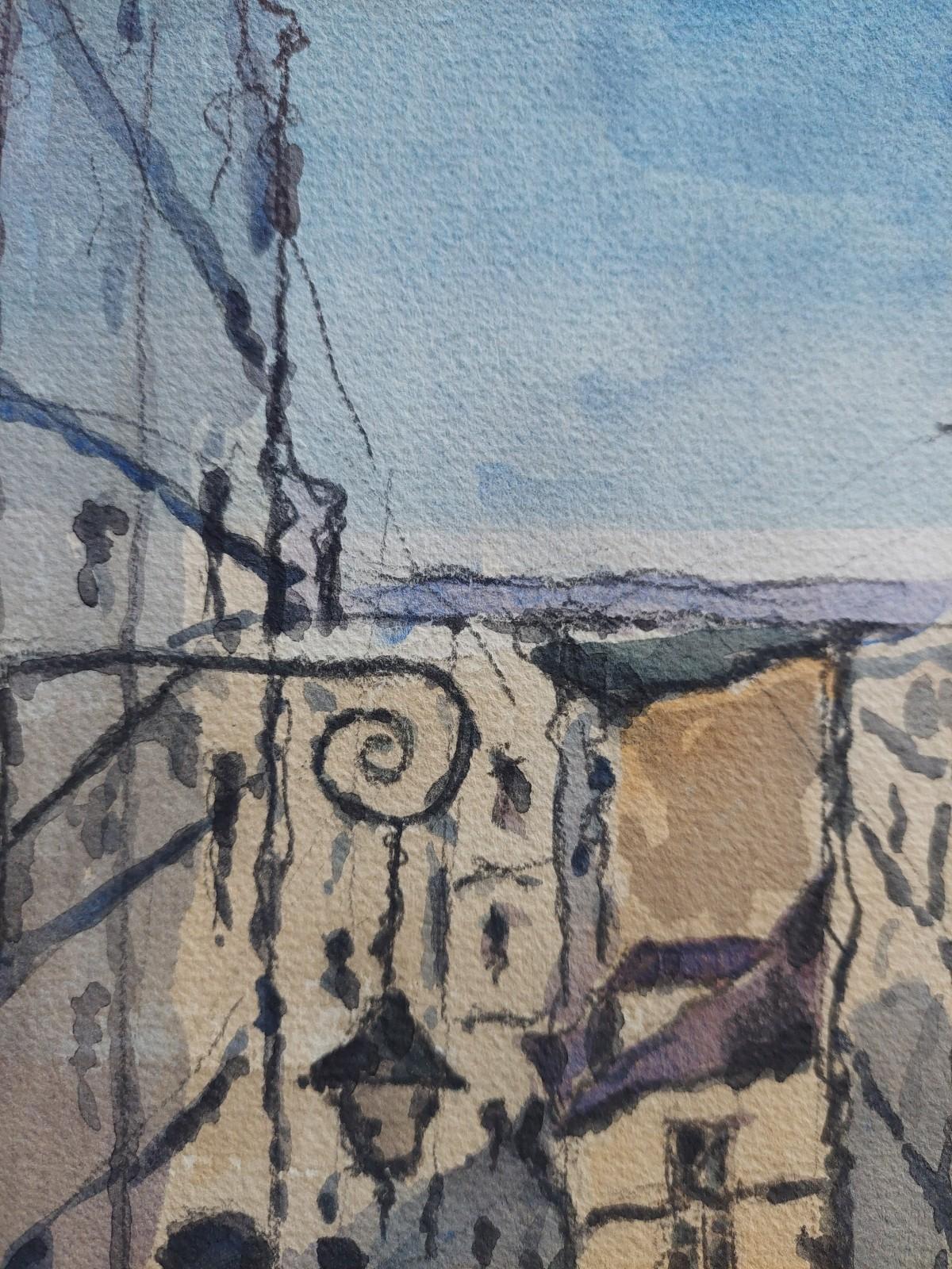 Peinture cubiste française moderniste « Steps Into The Town » Bon état - En vente à Cirencester, GB