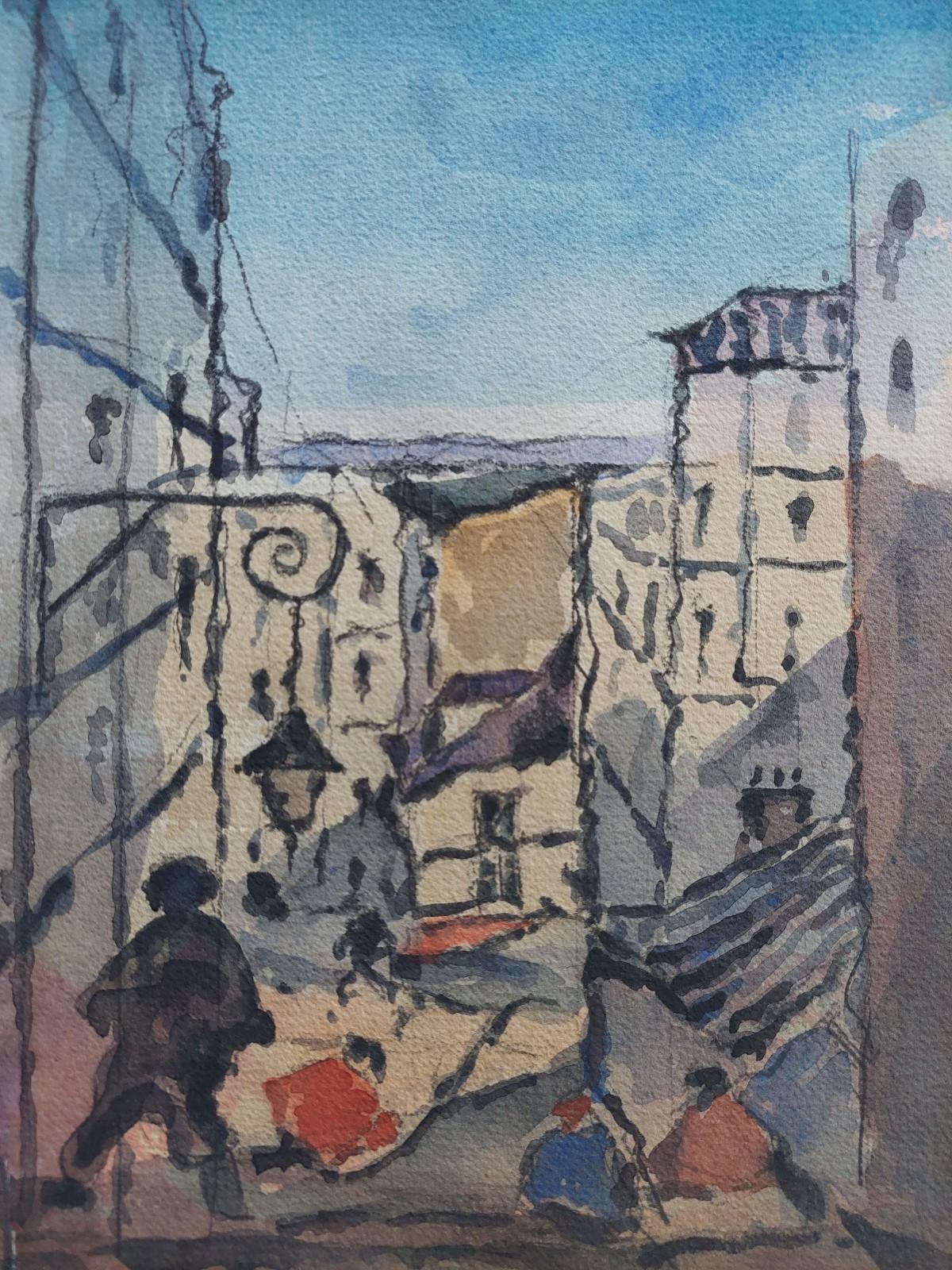 French Modernist Cubist Painting Steps into the Town For Sale 2