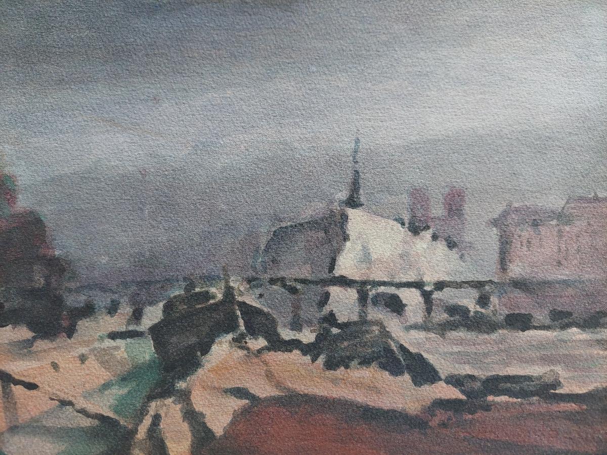 French Modernist Cubist Painting Storm Approaching Paris In Good Condition For Sale In Cirencester, GB