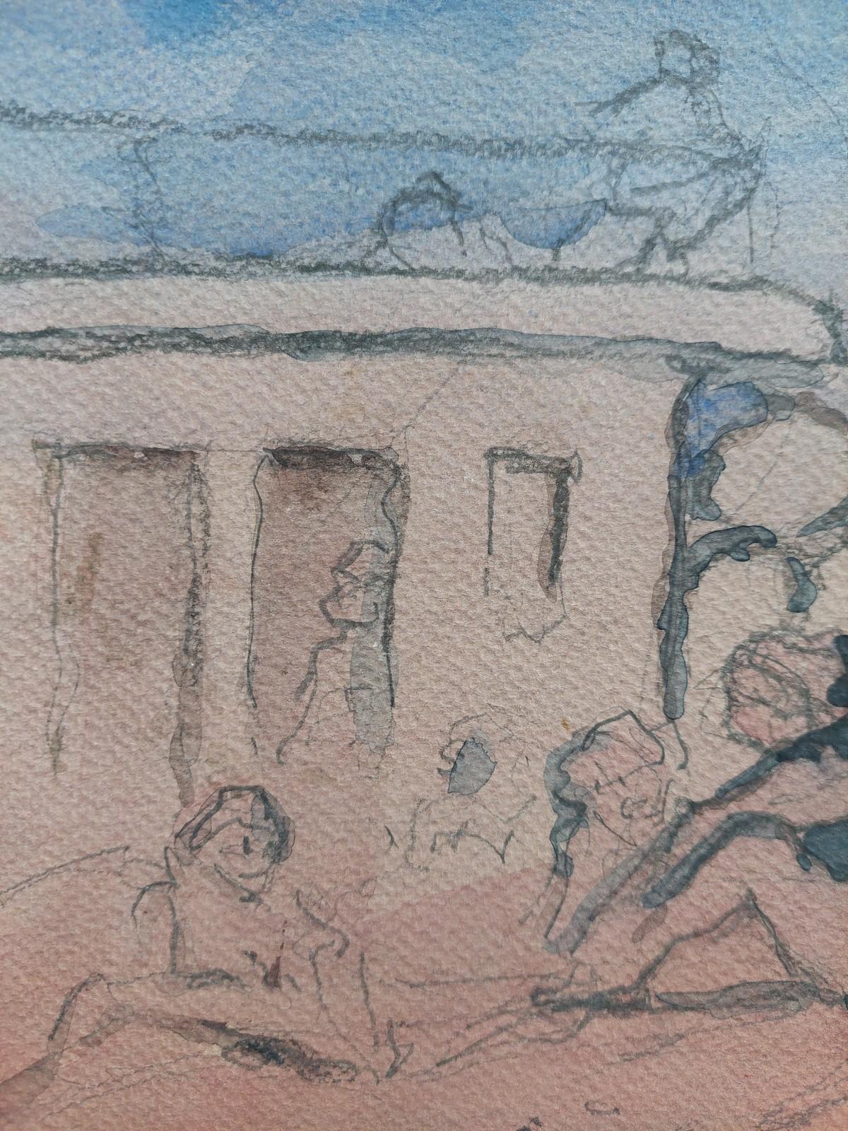 Quadro cubista modernista francese Raduno estivo sulla spiaggia In condizioni buone a Cirencester, GB
