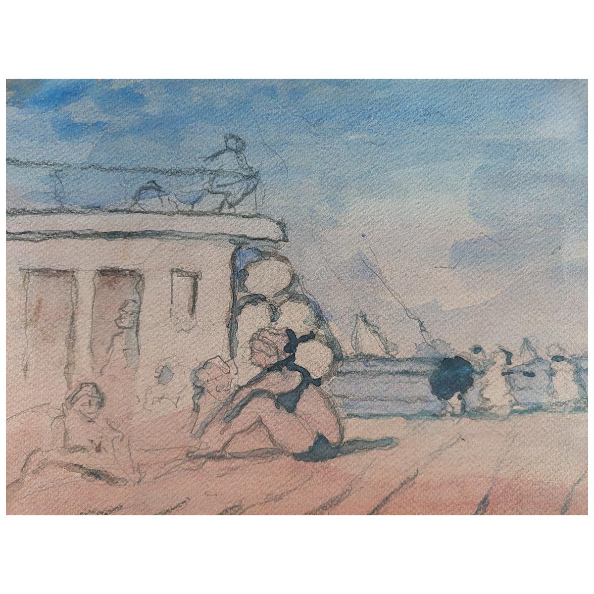 Quadro cubista modernista francese Raduno estivo sulla spiaggia