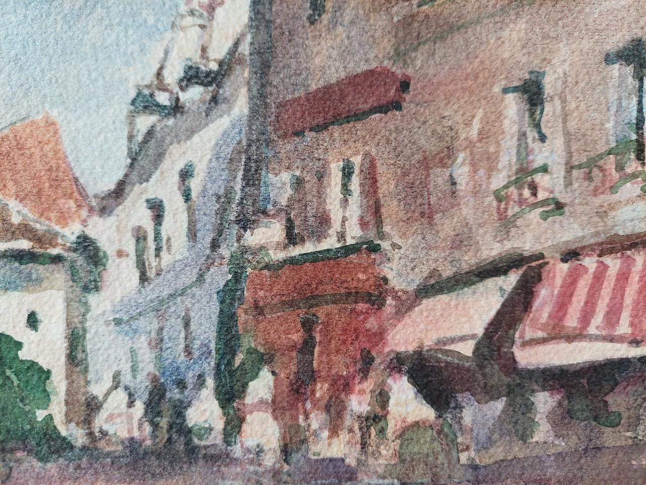 Pintura cubista modernista francesa Escena de ciudad de verano en venta 1