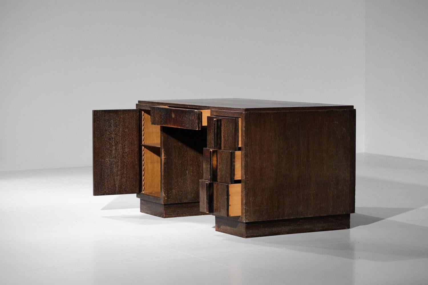 Französisch modernistischen Schreibtisch in massiver Eiche ceruse aus den 40er Jahren Stil Jacques adnet im Angebot 5