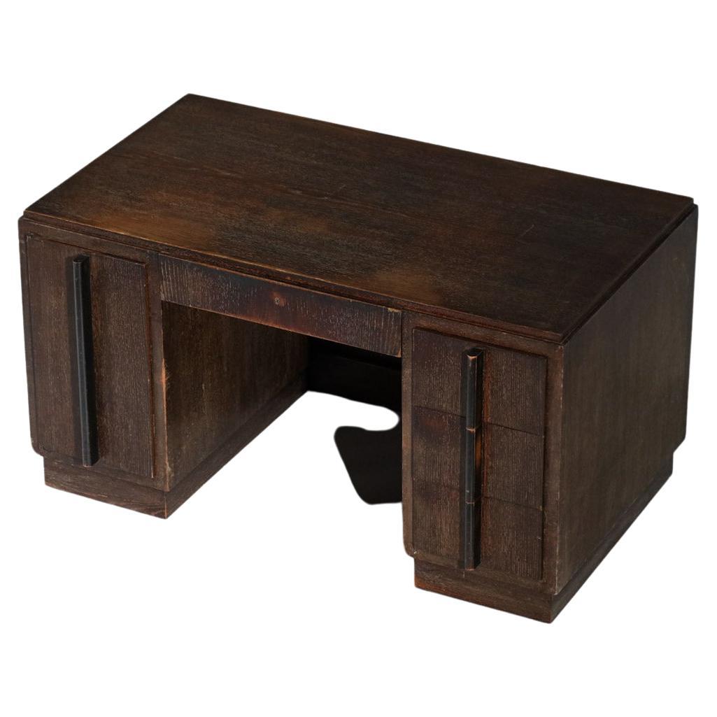 French modernist desk in solid oak ceruse from the 40's style Jacques adnet For Sale