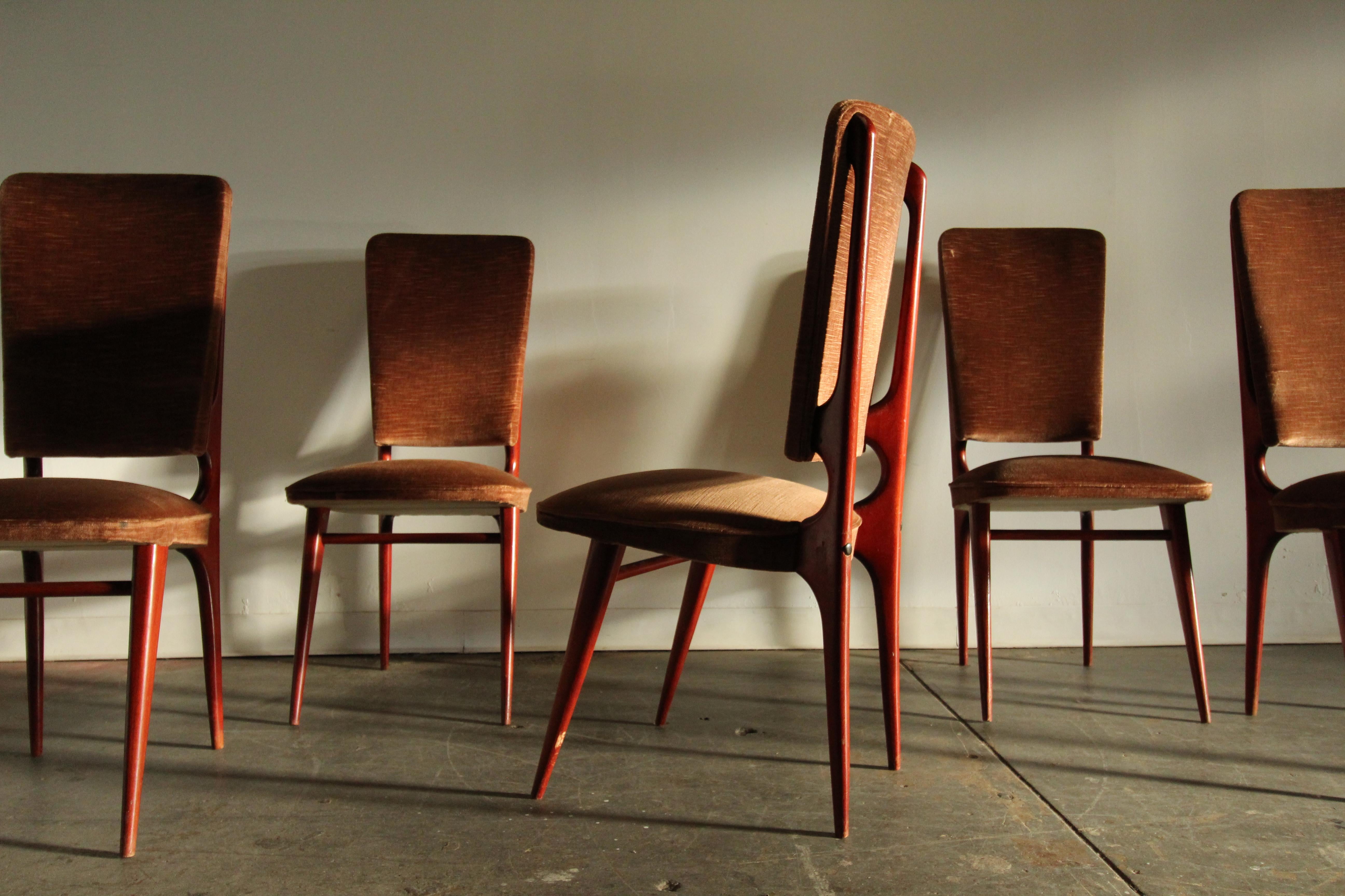 French Modernist Dining Chairs by Maison Stella, Set of 6, 1950s In Fair Condition For Sale In Coronado, CA