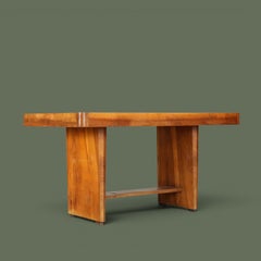 French Modernist Dining Table, Fruitwood, Architectural Base, 1940s
