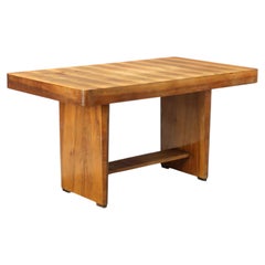 French Modernist Dining Table, Fruitwood, Architectural Base, 1940s