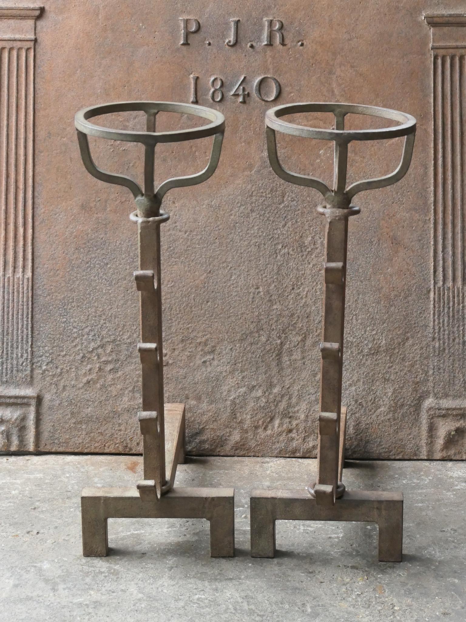 British French Modernist Firedogs or Andirons, 20th Century For Sale