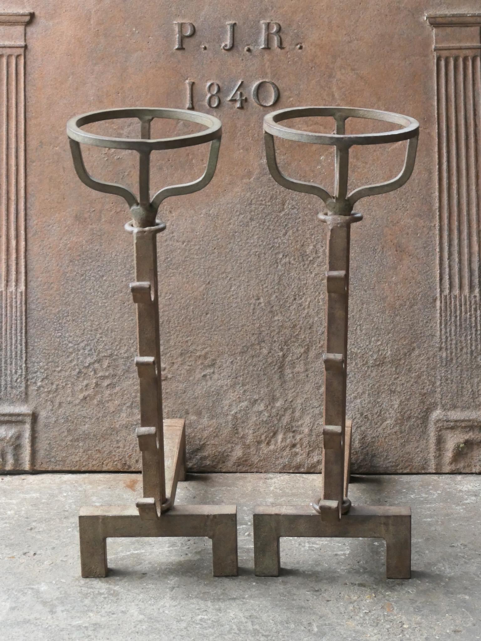 Forged French Modernist Firedogs or Andirons, 20th Century For Sale