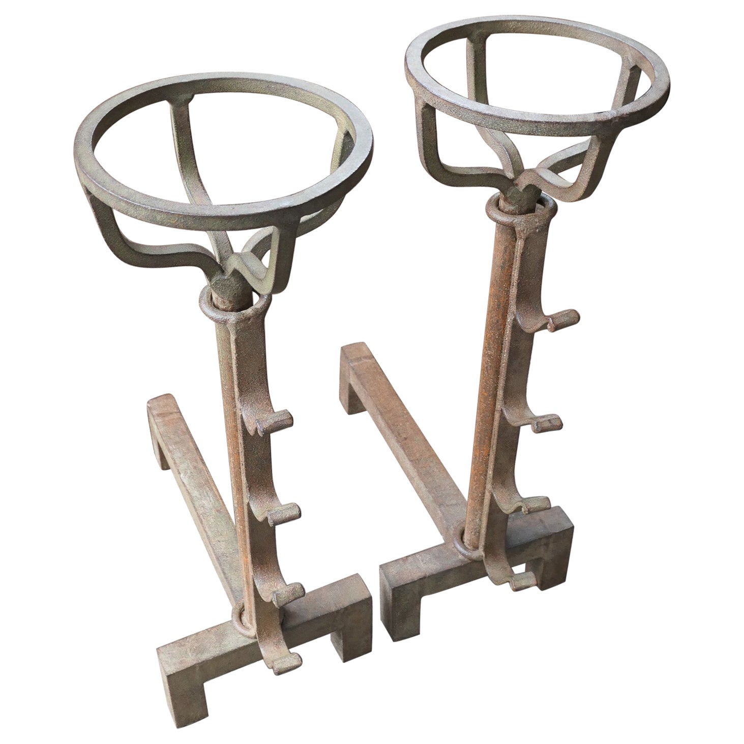 French Modernist Firedogs or Andirons, 20th Century