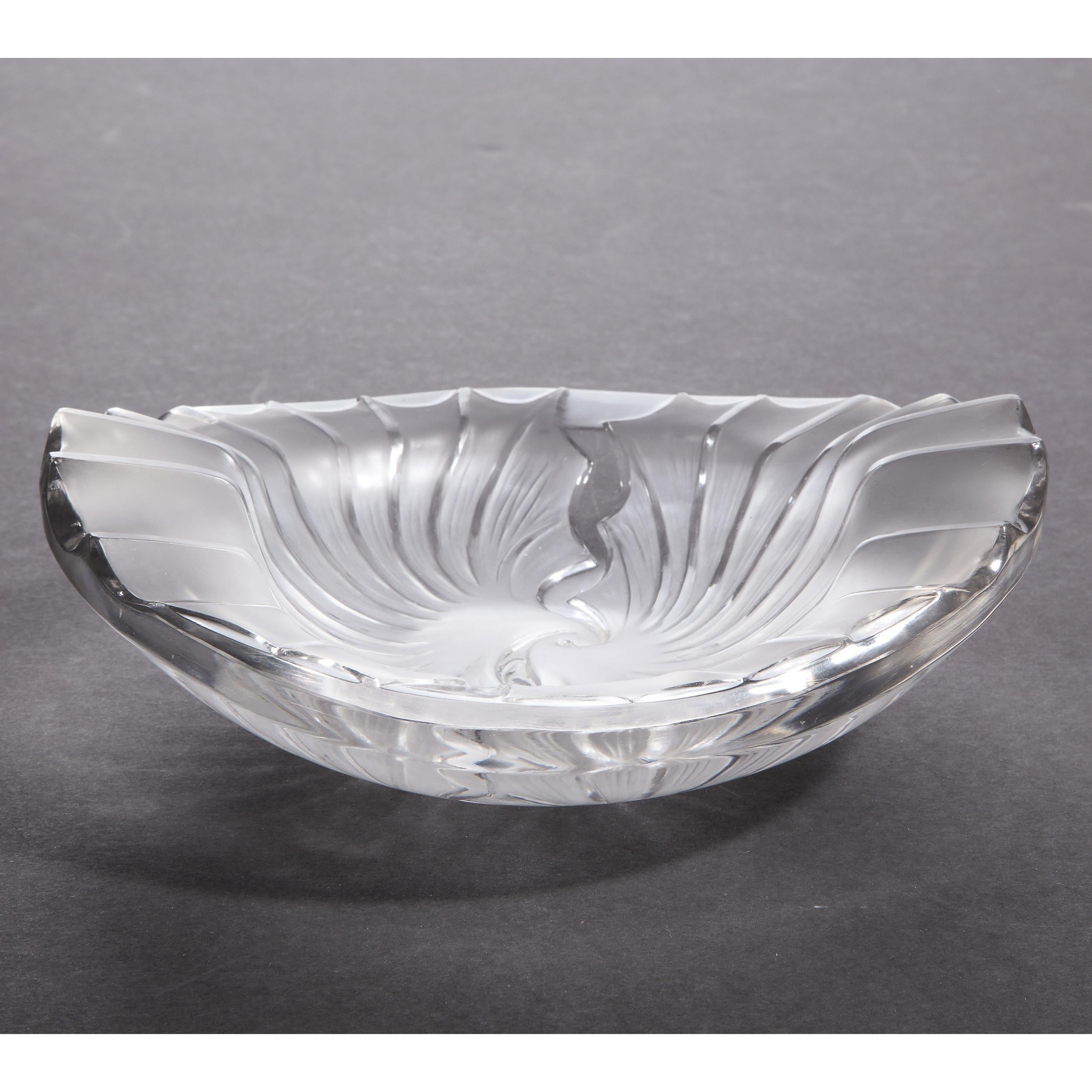 20th Century French Modernist Frosted & Translucent Crystal Decorative Bowl by Lalique
