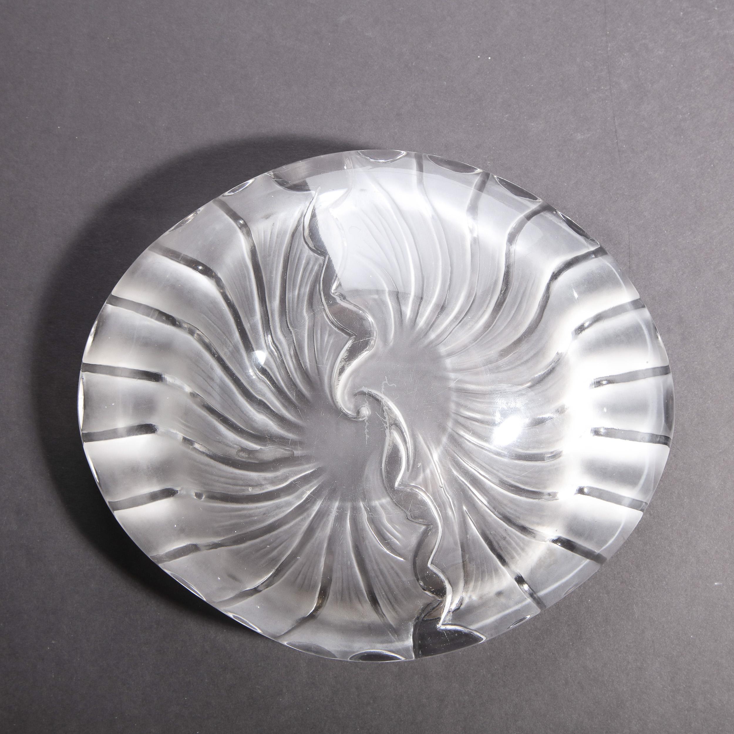 French Modernist Frosted & Translucent Crystal Decorative Bowl by Lalique 1