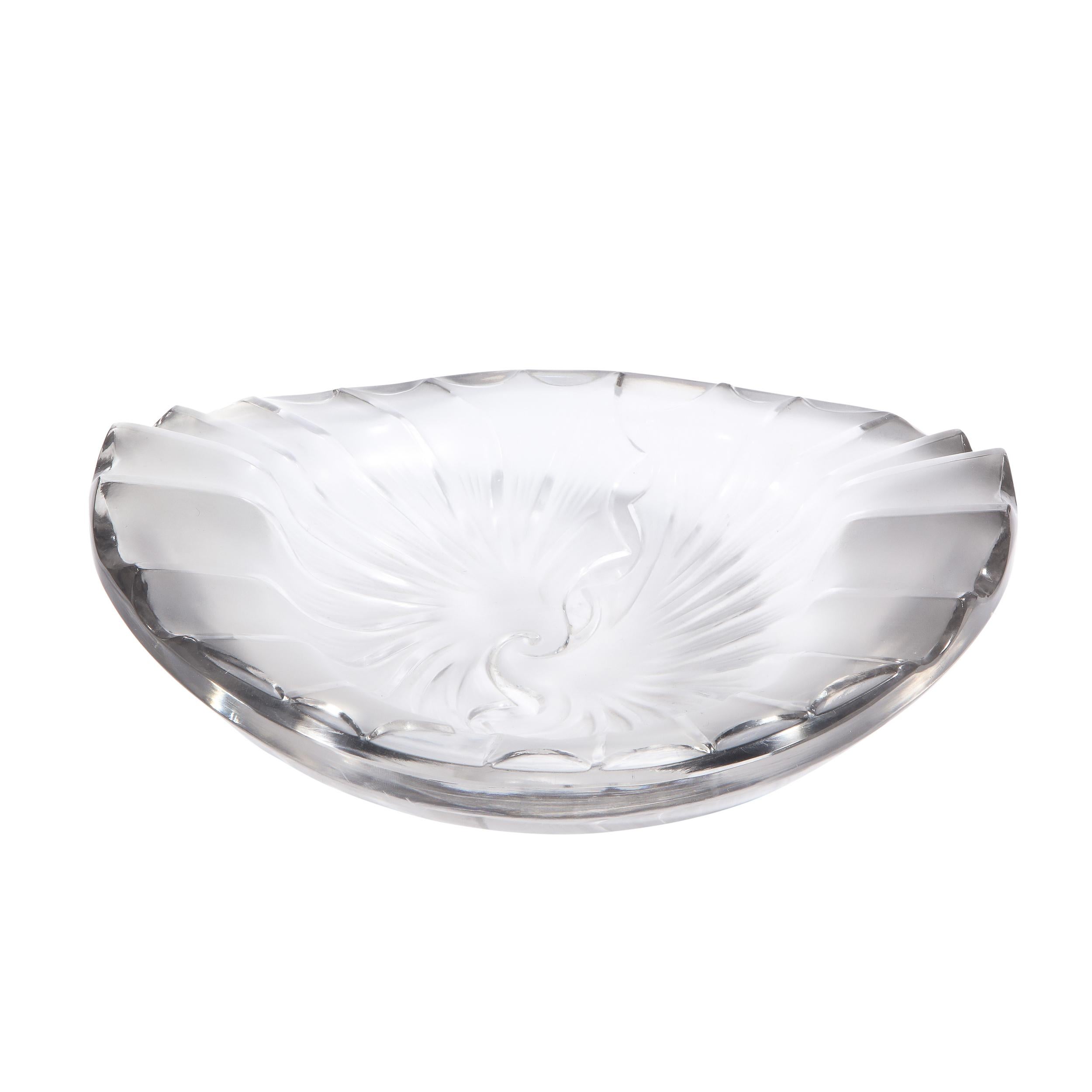 French Modernist Frosted & Translucent Crystal Decorative Bowl by Lalique 3