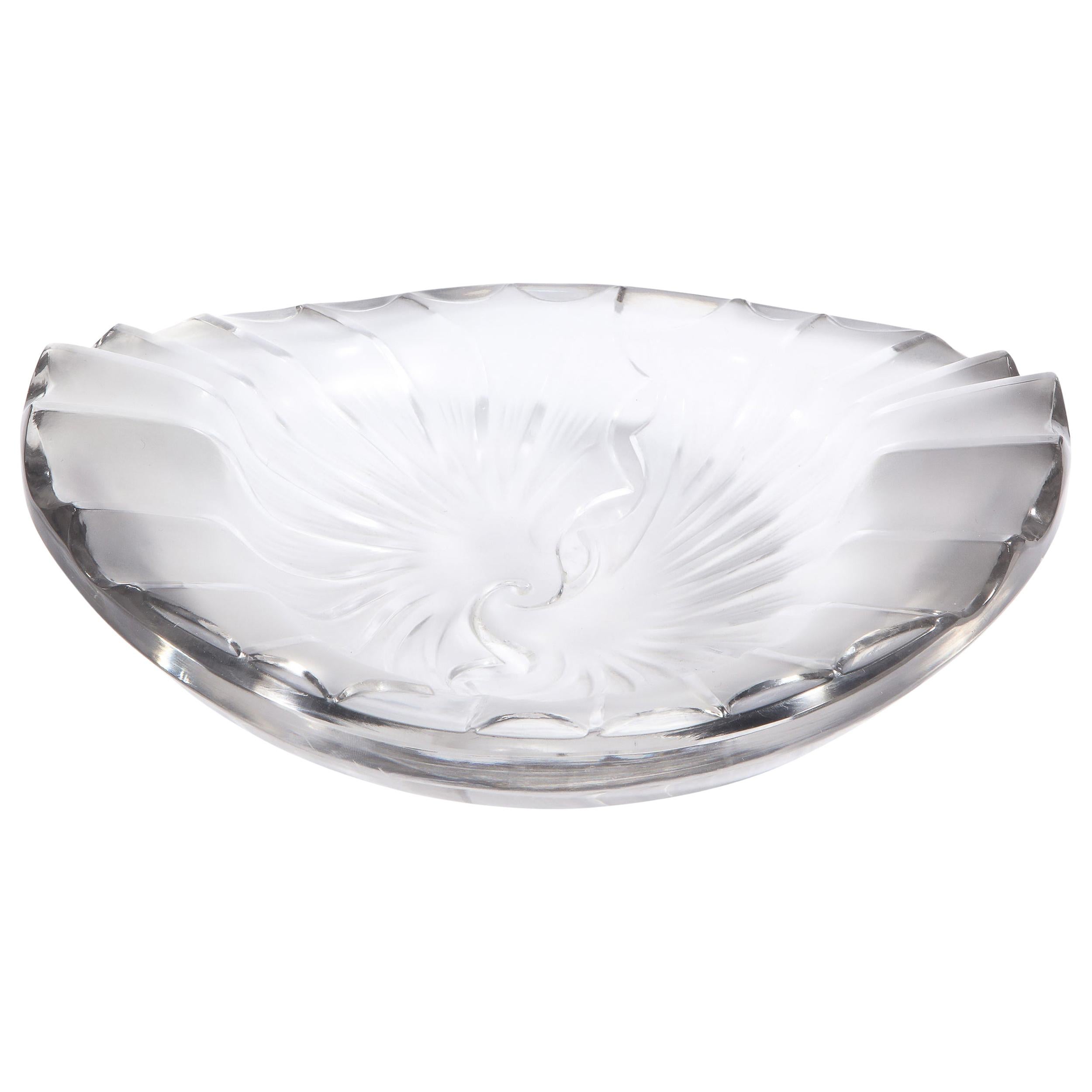 French Modernist Frosted & Translucent Crystal Decorative Bowl by Lalique