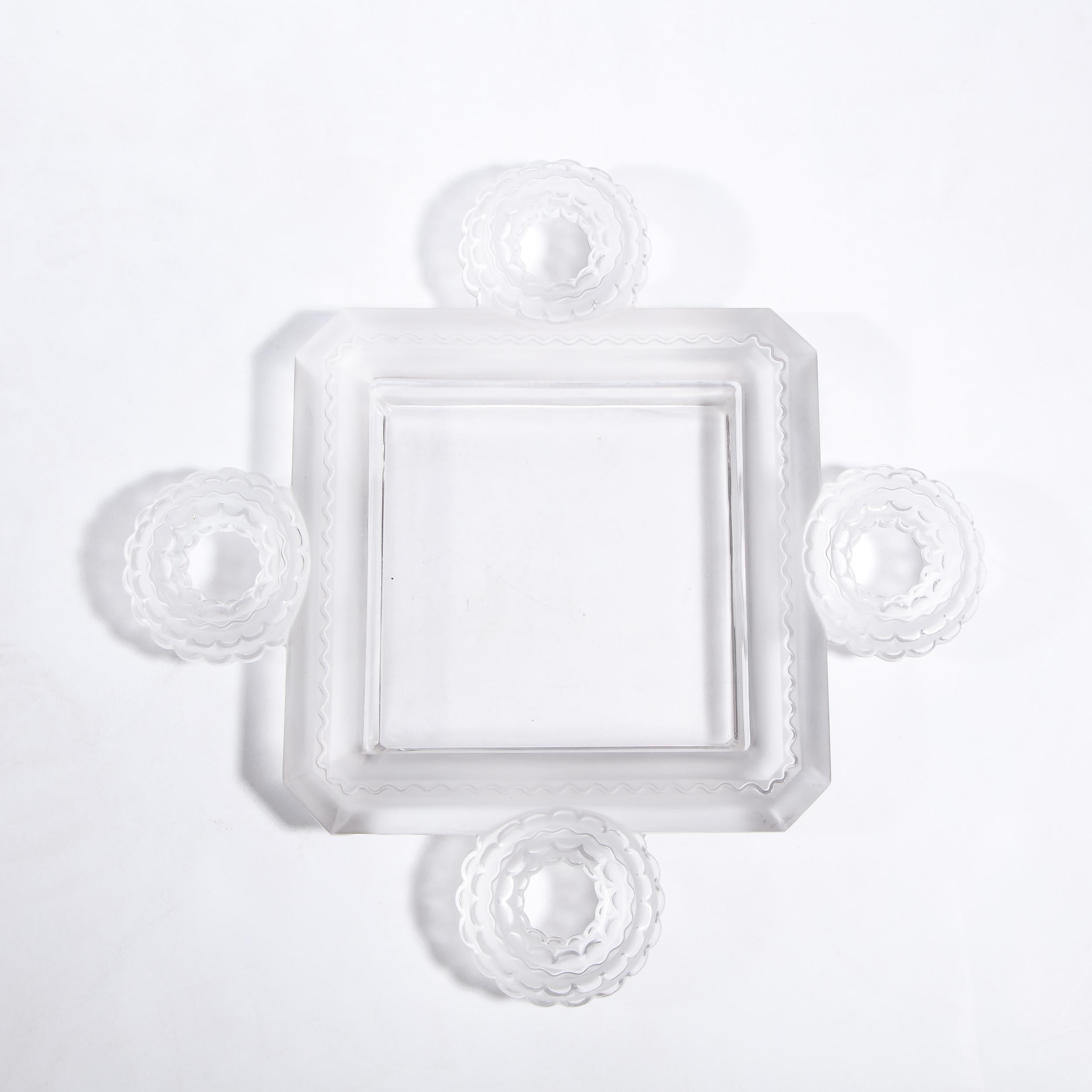 French Modernist Frosted & Translucent Crystal Decorative Tray by Lalique In Fair Condition In New York, NY