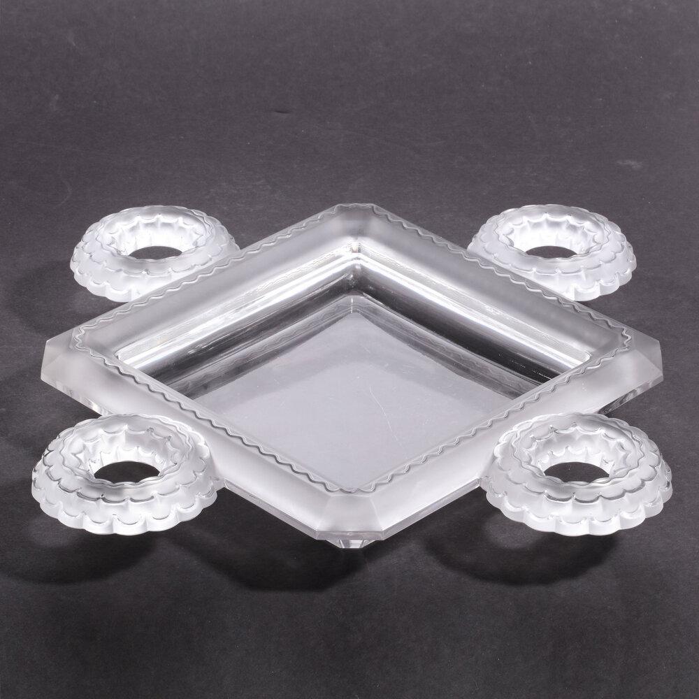 French Modernist Frosted & Translucent Crystal Decorative Tray by Lalique 1