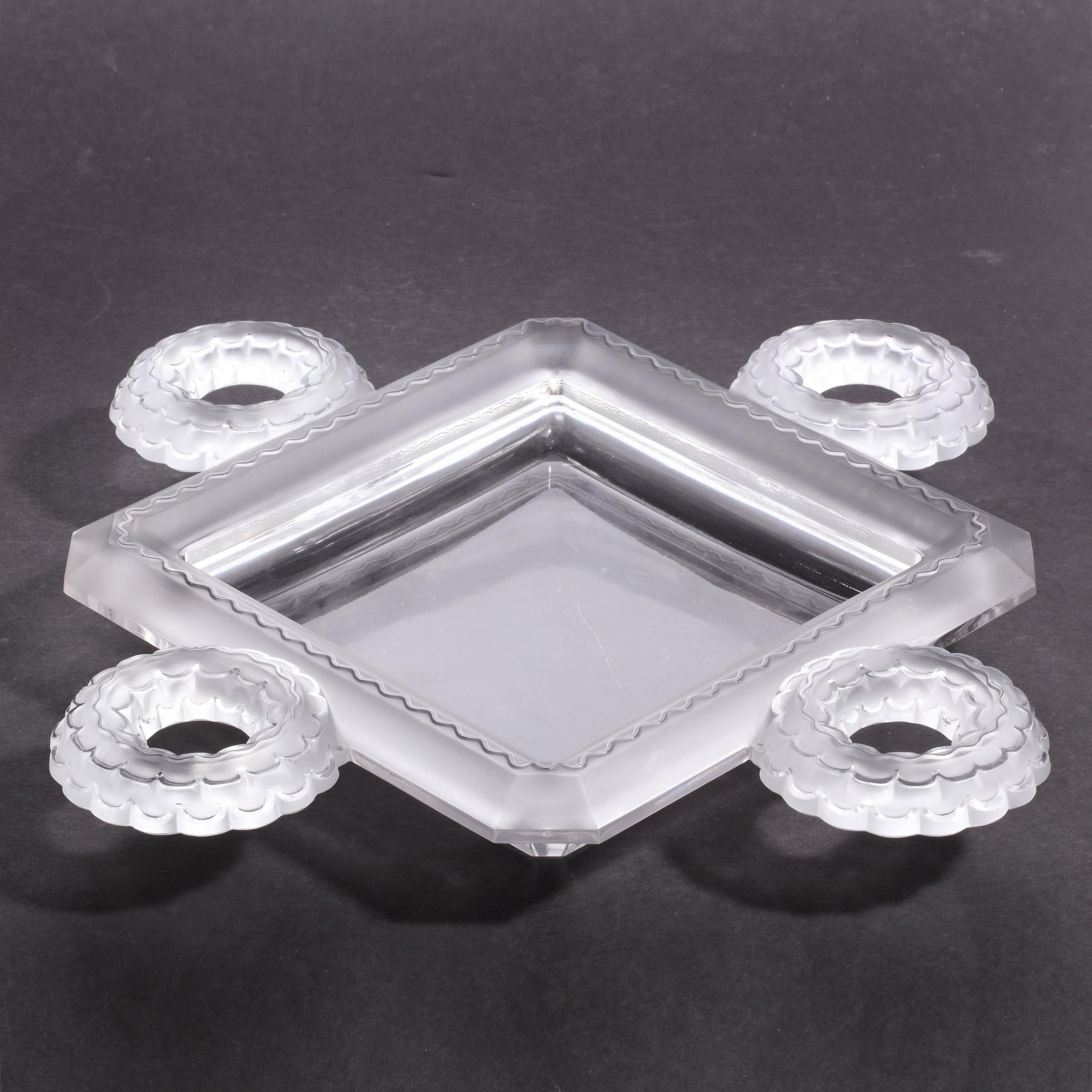 French Modernist Frosted & Translucent Crystal Decorative Tray by Lalique 3