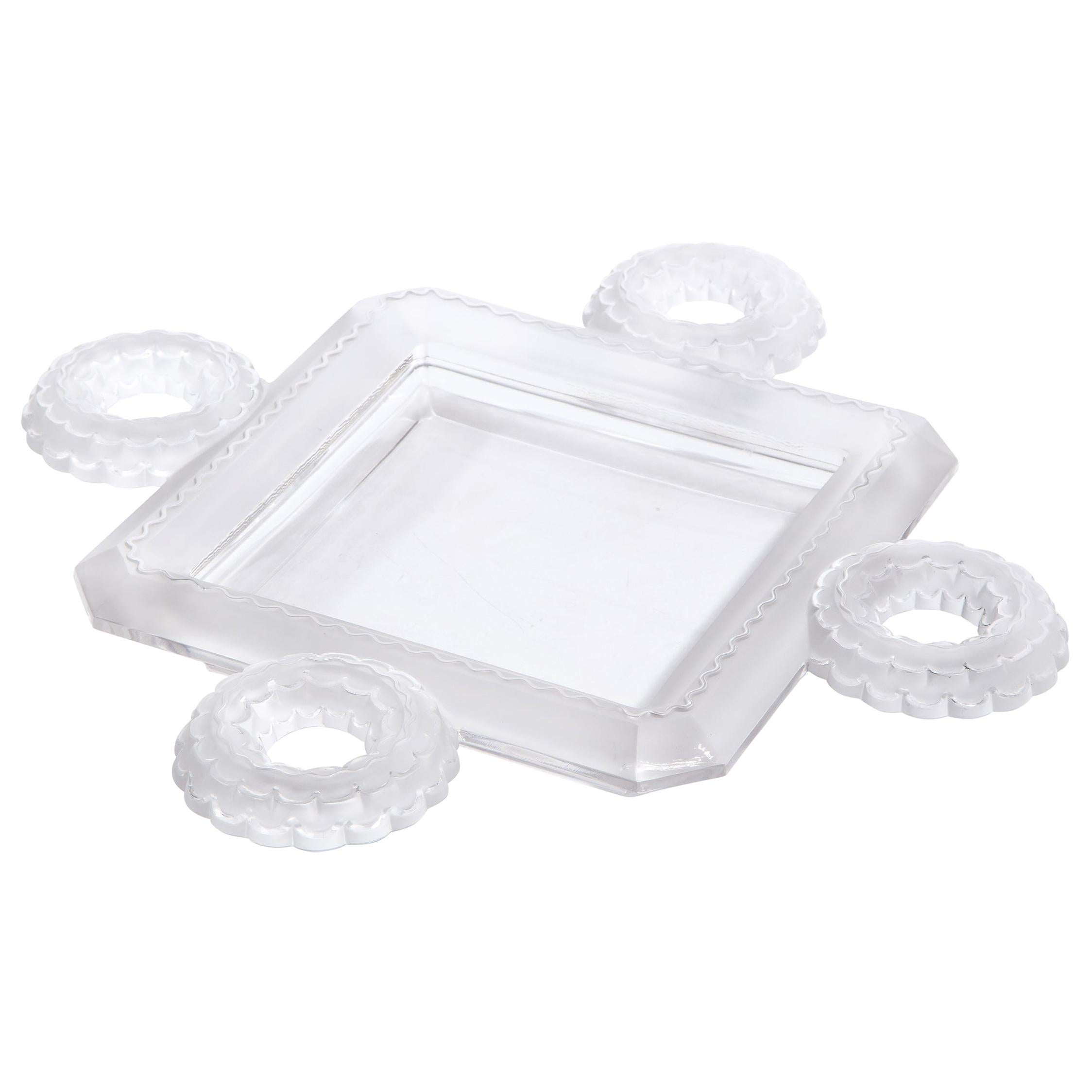 French Modernist Frosted & Translucent Crystal Decorative Tray by Lalique