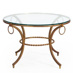French Modernist Gilded Wrought-Iron & Glass Coffee Accent Table ca. 1950s