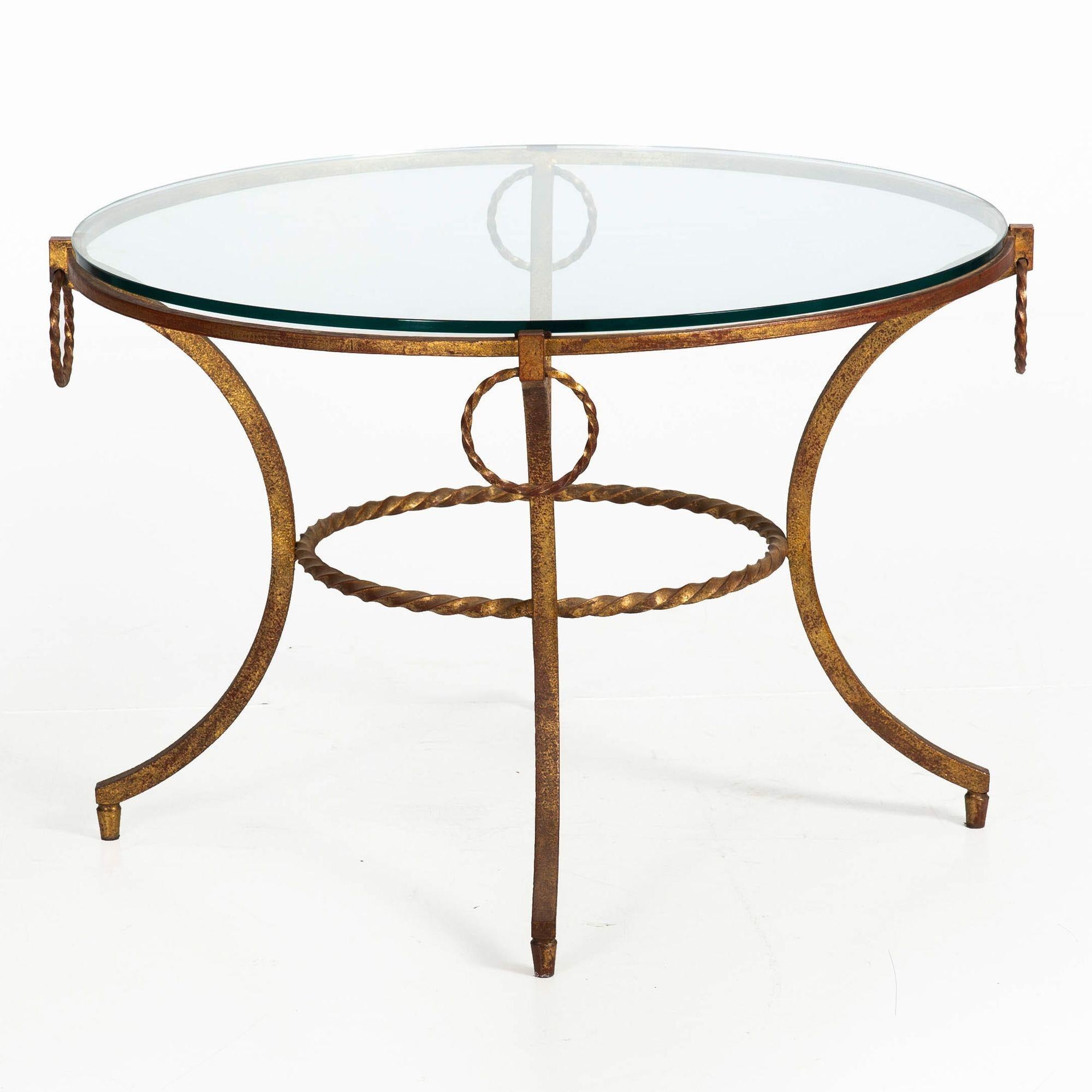 French Modernist Gilded Wrought-Iron & Glass Coffee Accent Table ca. 1950s In Good Condition For Sale In Shippensburg, PA