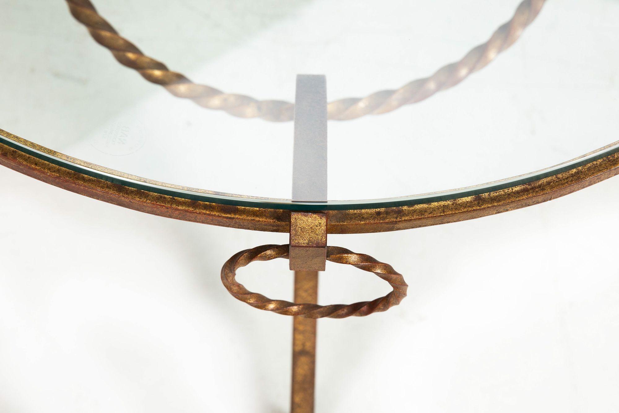 French Modernist Gilded Wrought-Iron & Glass Coffee Accent Table ca. 1950s For Sale 2