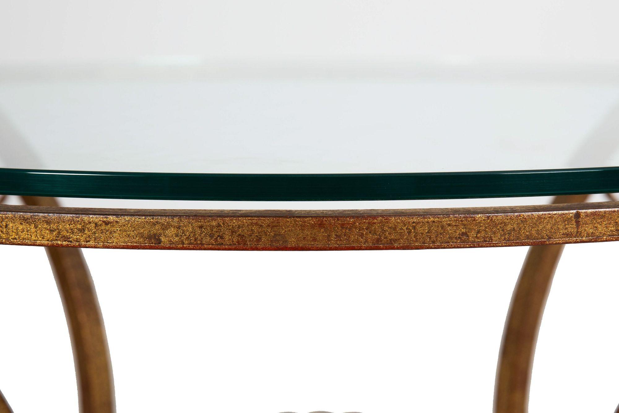French Modernist Gilded Wrought-Iron & Glass Coffee Accent Table ca. 1950s For Sale 4