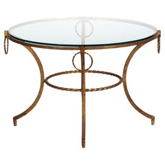 French Modernist Gilded Wrought-Iron & Glass Coffee Accent Table ca. 1950s