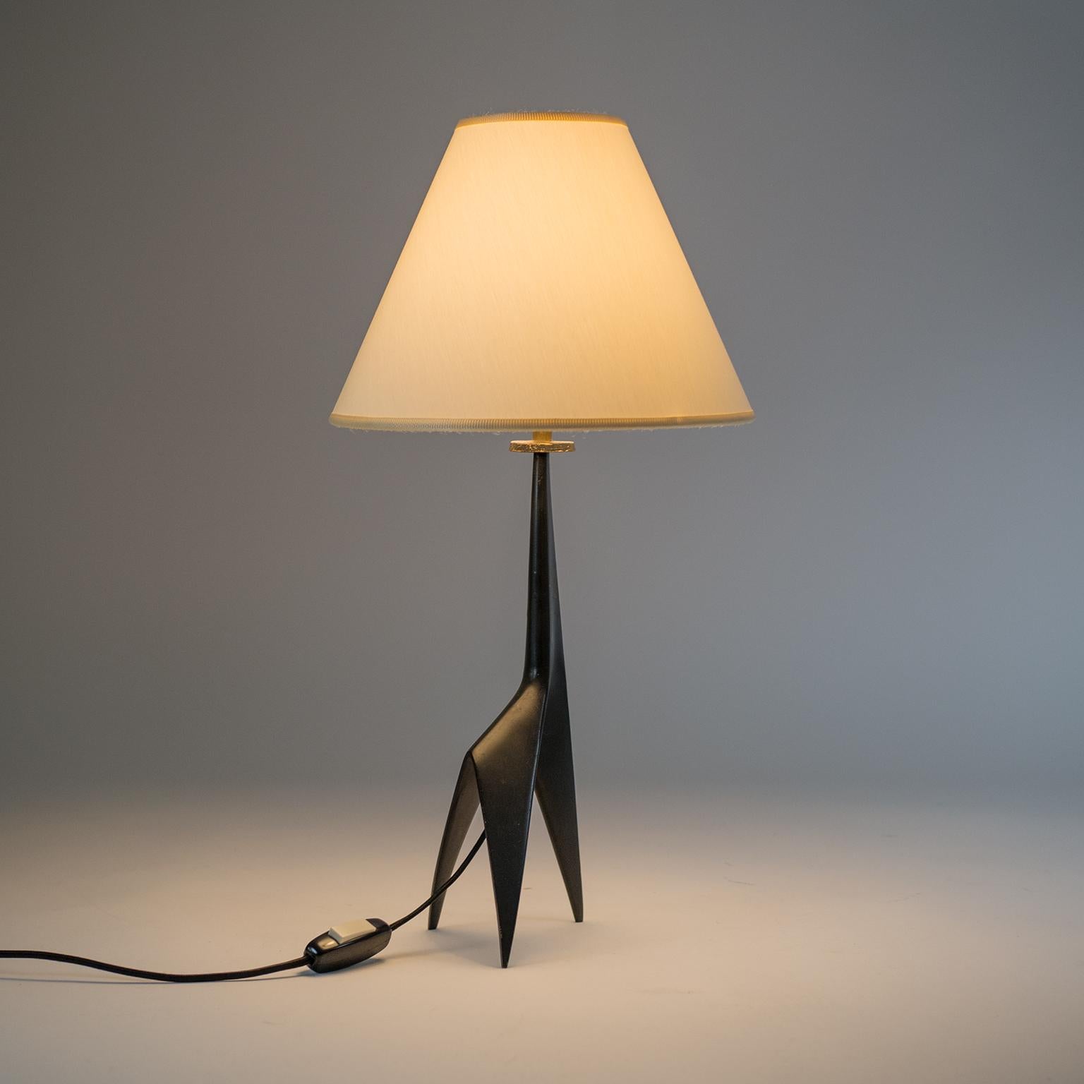 Fabric French Modernist 'Giraffe' Bronze Table Lamp, 1950s