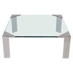 French Modern Glass and Chrome Coffee Table