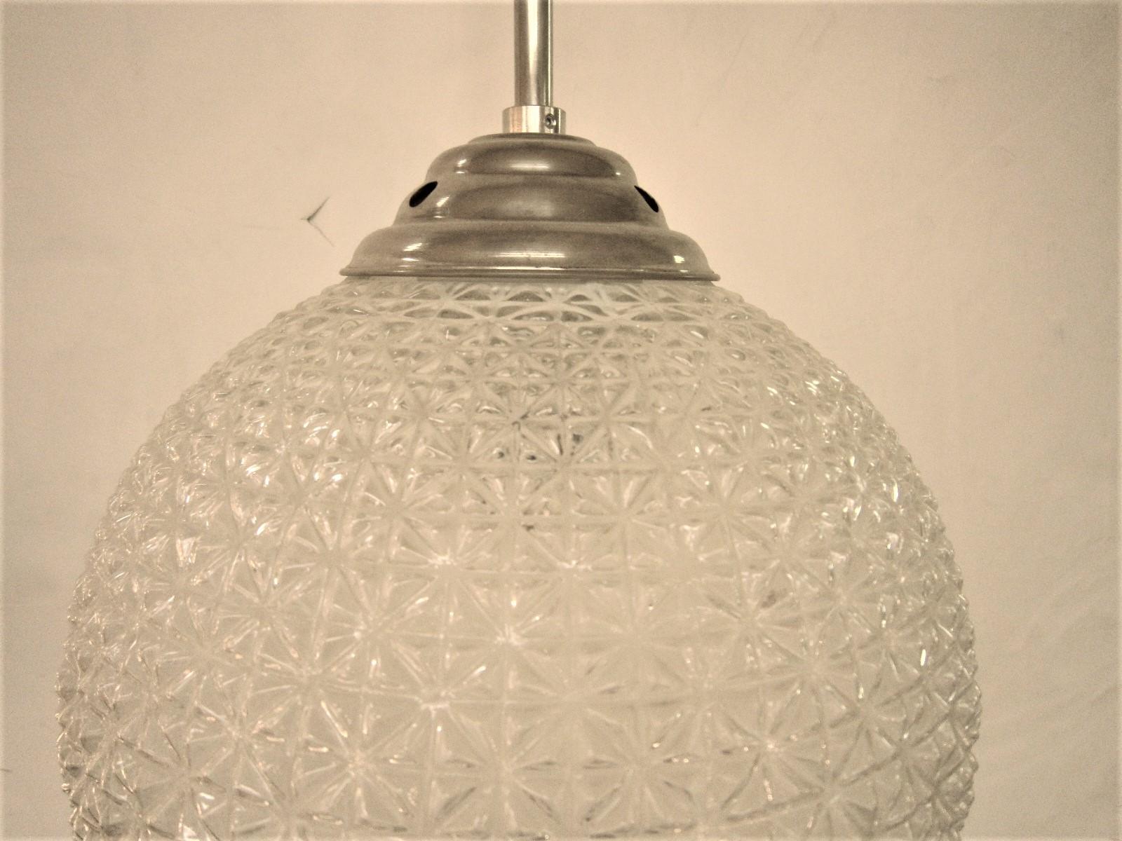 French Modernist Glass Globe Shaped Chandeliers one two or three For Sale 3