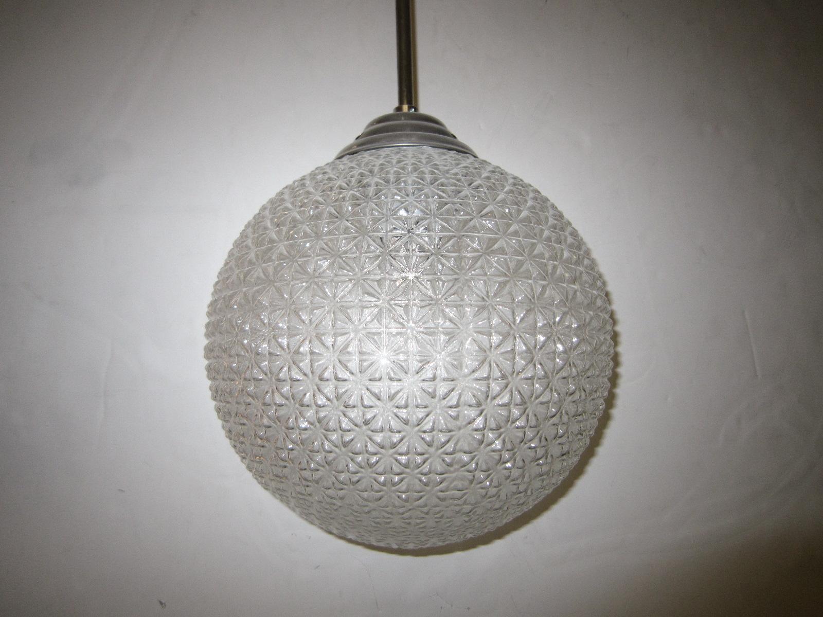 French Modernist Glass Globe Shaped Chandeliers one two or three In Good Condition For Sale In New York City, NY