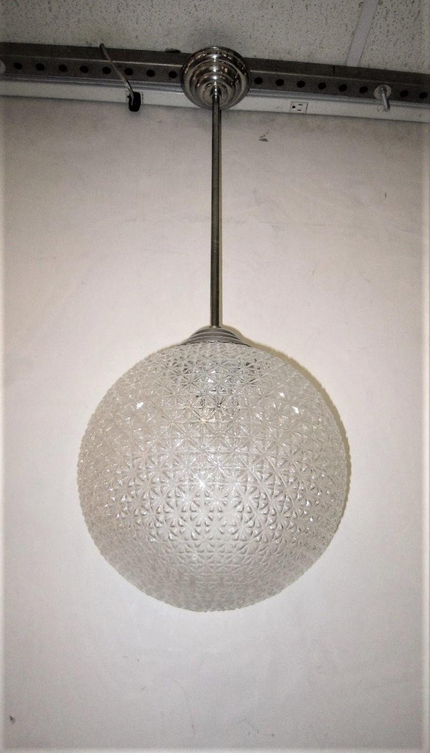 French Modernist Glass Globe Shaped Chandeliers one two or three For Sale 7