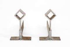 French Modernist Iron Fire Dogs Andirons, C. 1950s