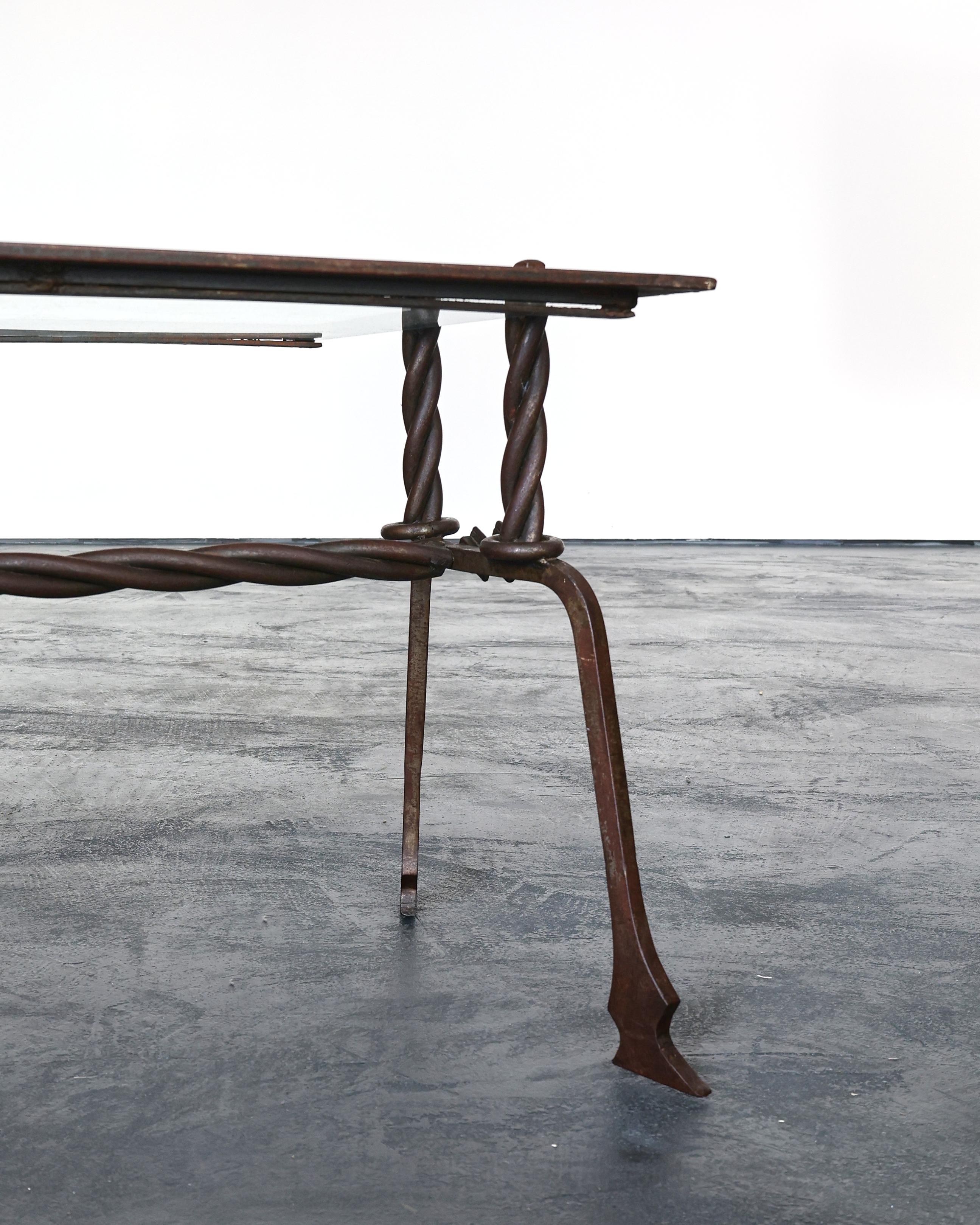 Cut Glass French Modernist Iron & Glass Coffee Table For Sale
