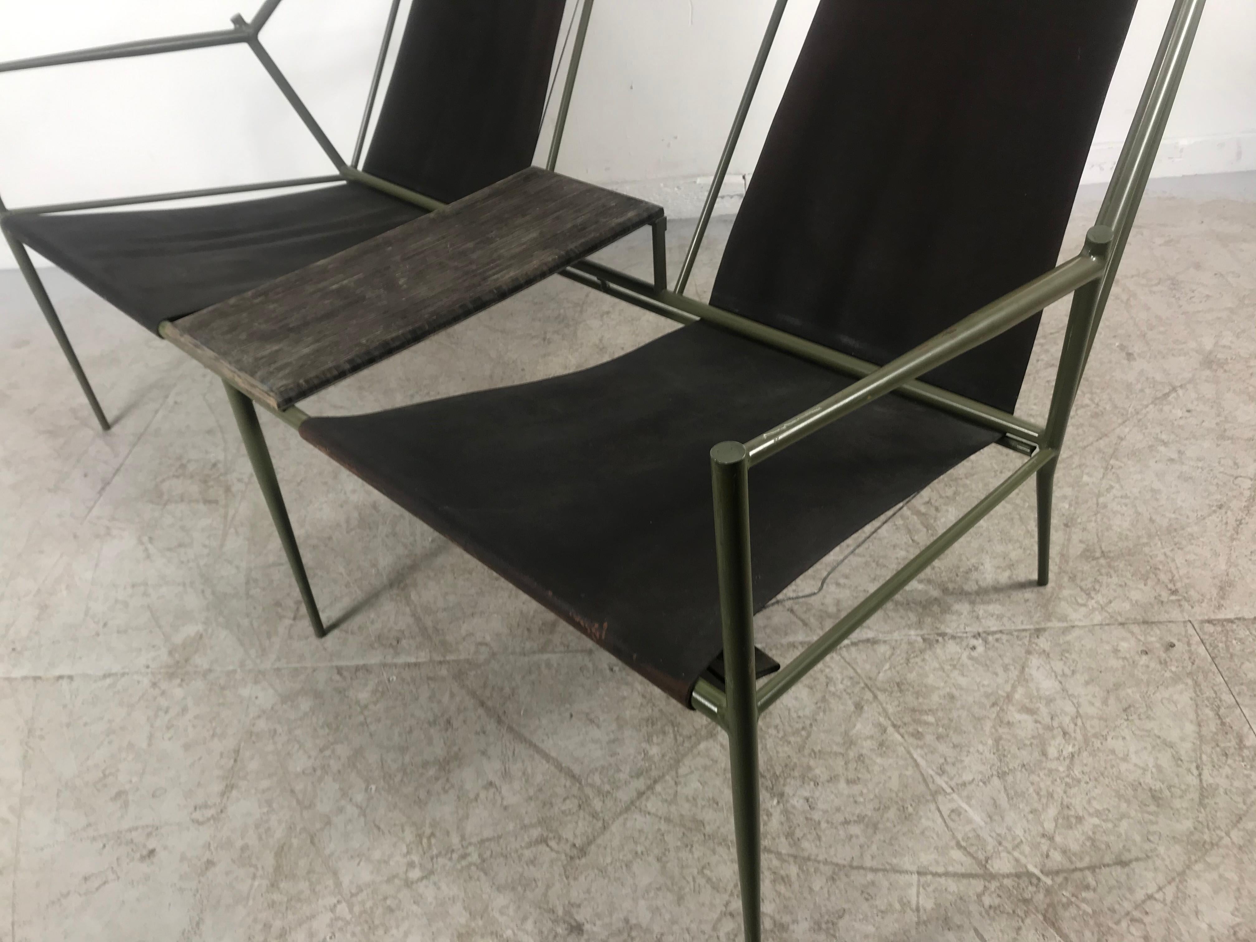 French Modernist Iron / Leather Two-Seat Sling Seating, After Jacques Adnet For Sale 6