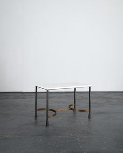 French Modernist Iron & Limestone Coffee Table