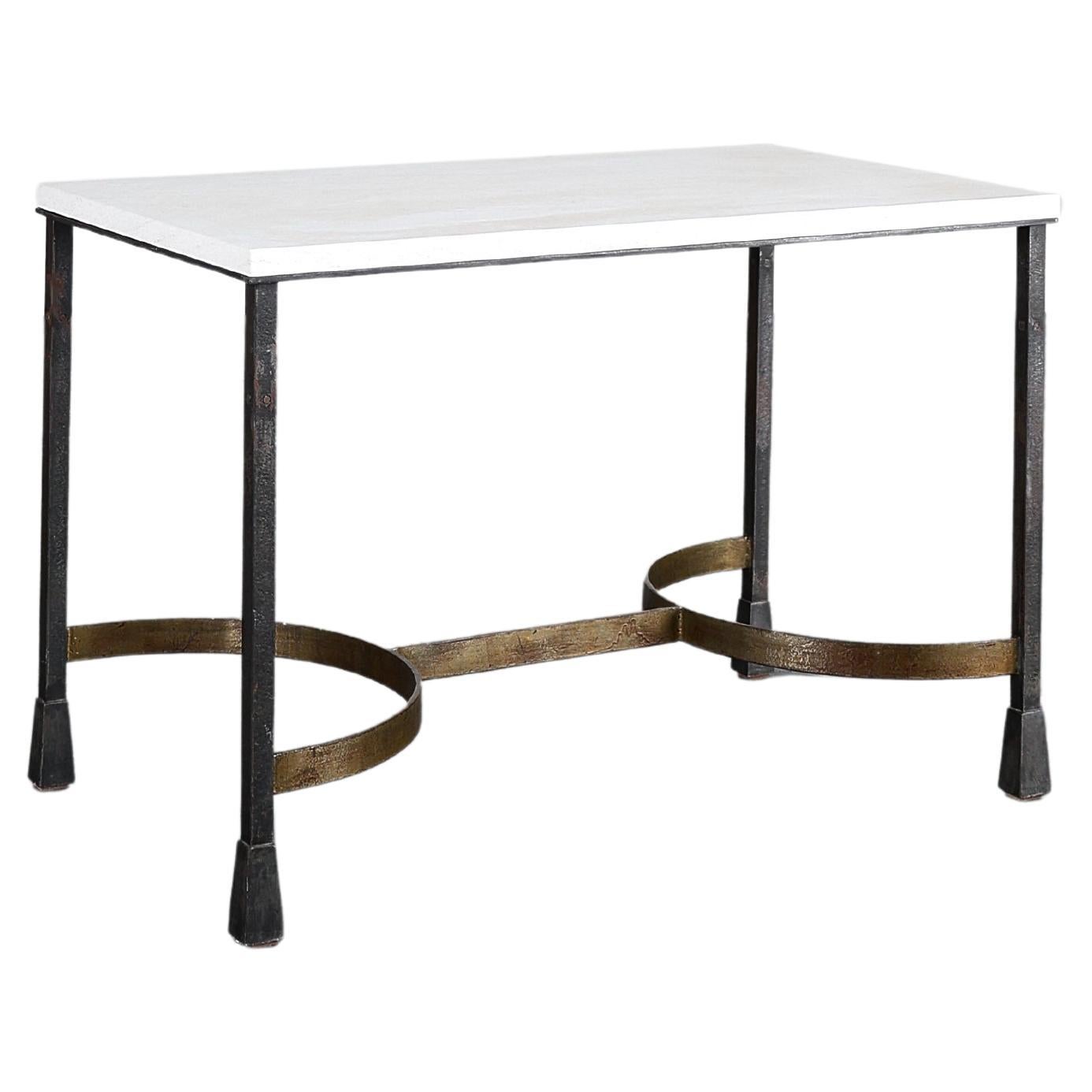 French Modernist Iron & Limestone Coffee Table