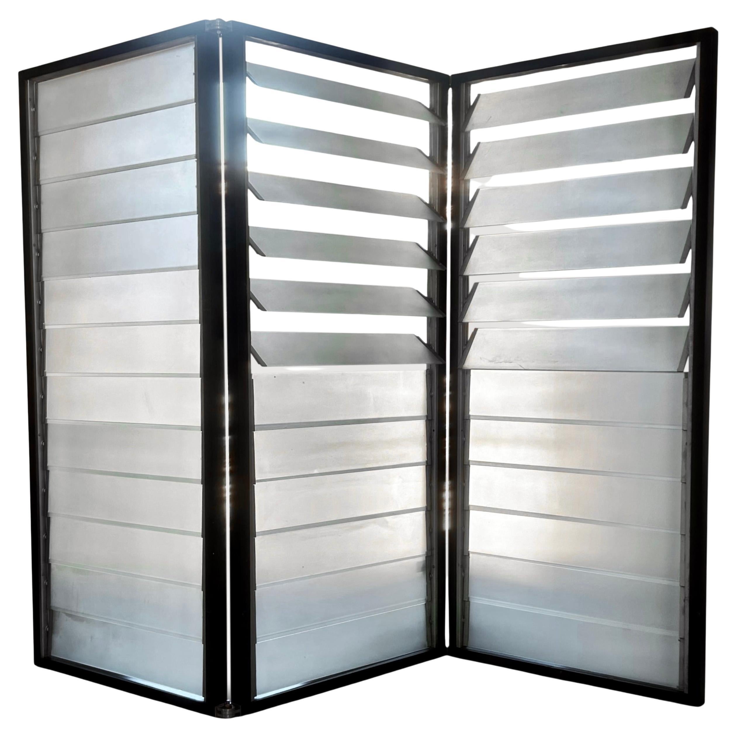 French Modernist Louvered Glass Screen in the style of Jean Prouve For Sale